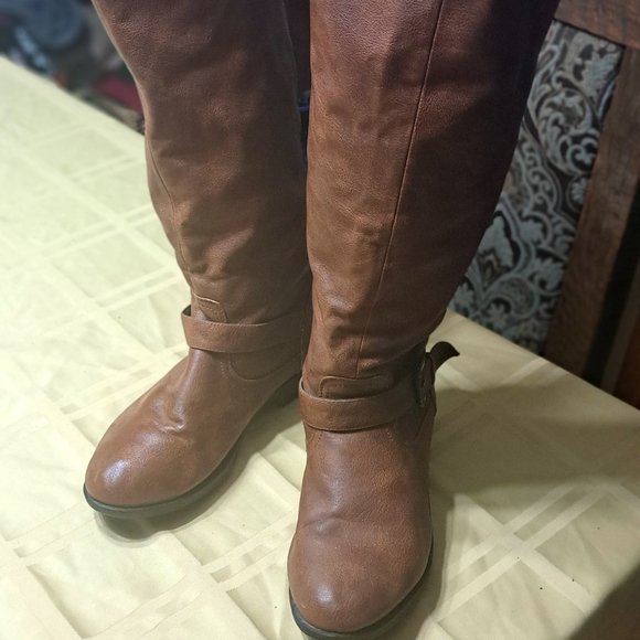 Womens Baxboo Brown Boots TALL w Red Trim Studs  Zippered 8 38 - Picture 1 of 5